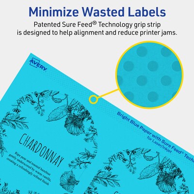 Avery Printable Decorative Edge Multipurpose Labels, 4.75" x 3.5", Bright Blue, 80/Pack (94600)