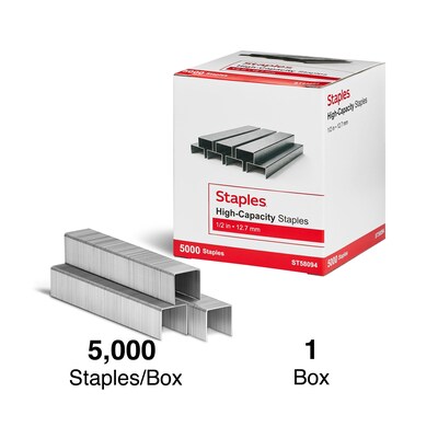 Staples High-Capacity Staples, 1/2" Leg Length, 5000/Box (TR58094)