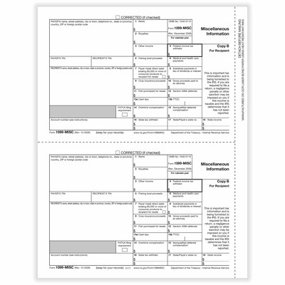 ComplyRight 2026 1099-MISC Tax Form, 1-Part, 2-Up, Recipient Copy B, 50/Pack (511150)