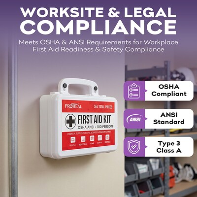 ProHeal OSHA Compliant First Aid Kit, ANSI Class A, Type III, Serves 100 People, 364 Pieces (PH-16624H)