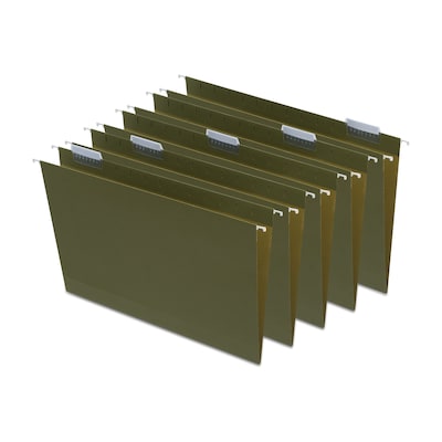 Quill Brand® Reinforced 5-Tab Box Bottom Hanging File Folders, 3 Expansion, Legal Size, Dark Green,