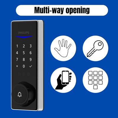 Philips Wi-Fi Smart Deadbolt with Palm Recognition & Lever – Matte Black