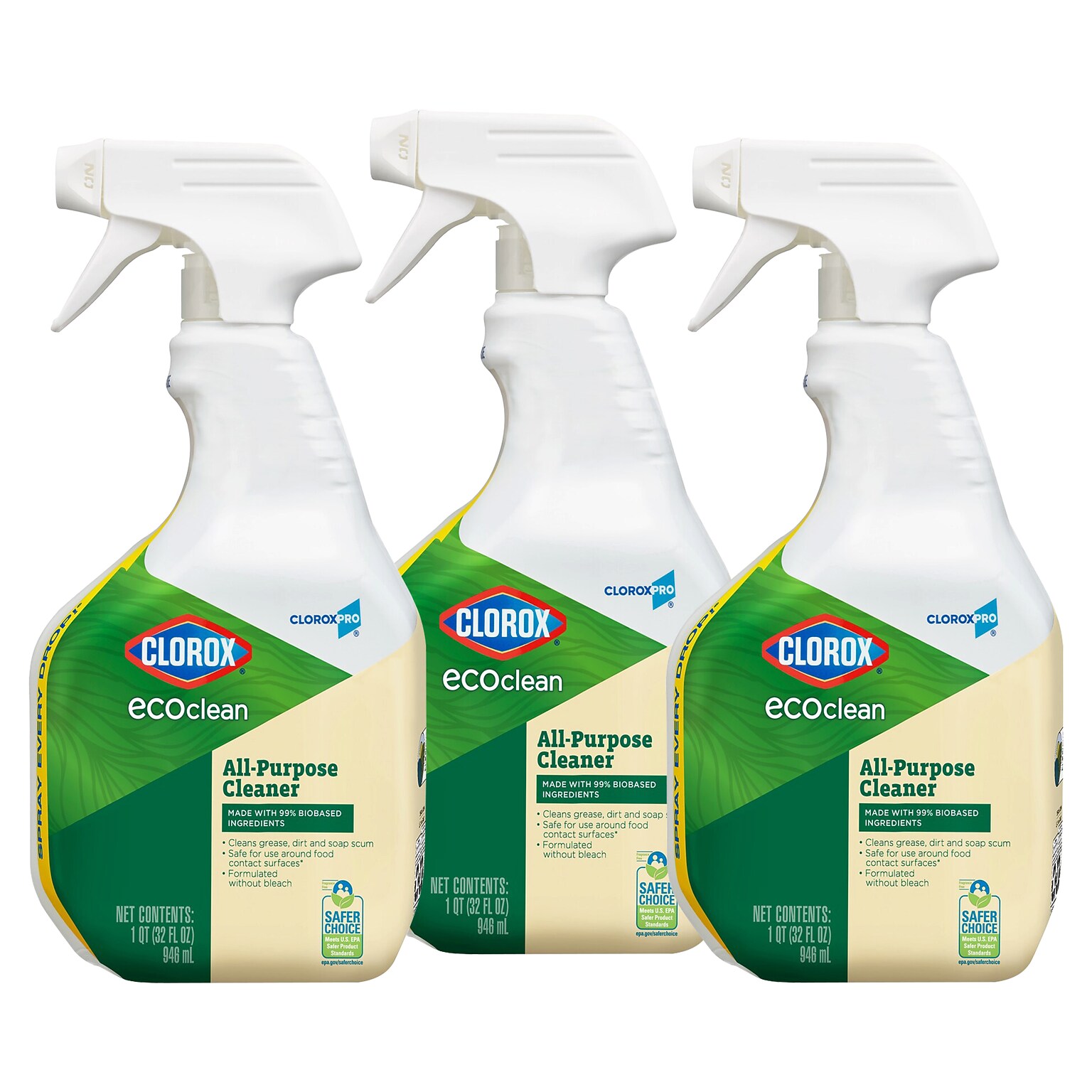 CloroxPro Clorox EcoClean All Purpose Cleaner Degreaser Spray Bottle, 32 fl. oz., 3 Pack