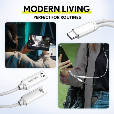 Overtime USB-C to USB-C & C Audio and 100W Charging Splitter Adapter, White (OADCTCCWH)