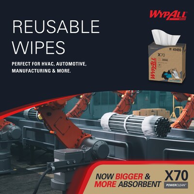 WypAll PowerClean X70 Fabric Cleaning Towels, 9.1" , White, 96 Sheets/Box, 10 Boxes/Carton (41455)