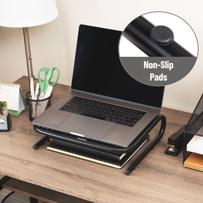 Mind Reader Ventilated Monitor Stand, Holds up to 44 lbs., Metal, Black, 2/Pack (2METMONST-BLK)
