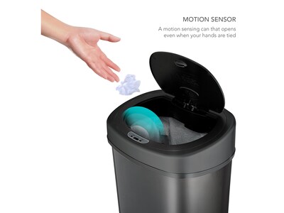 Nine Stars Stainless Steel Sensor Trash Can, 13.2-Gallon, Black (DZT-50-9BK)
