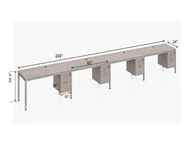 Boss Office Products Simple System 60W Office Desk with Pedestal, Driftwood, 4/Set (SGSD010-101)