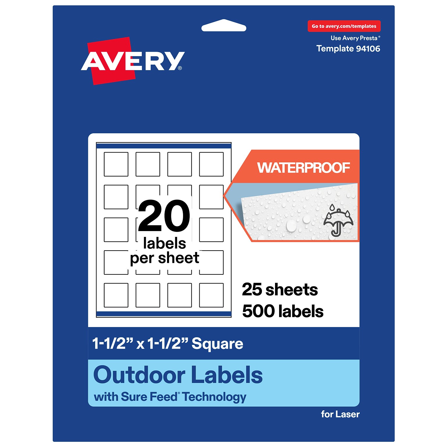 Avery Waterproof Square Laser Multipurpose Labels, 1.5 x 1.5, White, 500/Pack (19479399481)