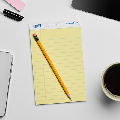 Quill Brand® Standard Series Legal Pad, 5" x 8", Wide Ruled, Canary Yellow, 50 Sheets/Pad, 12 Pads/Pack (742332)