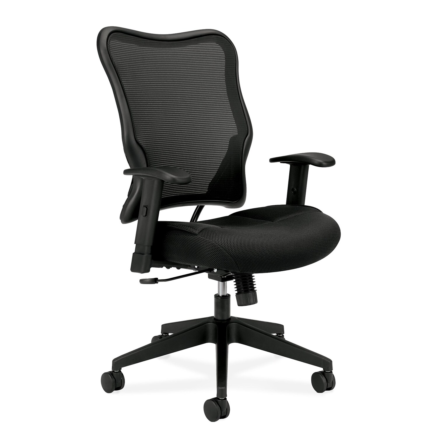 HON Wave Mesh High-Back Task Chair, Synchro-Tilt, Adjustable Arms, Black Sandwich Mesh Seat (BSXVL702MM10)