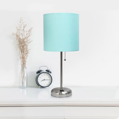 Simple Designs 19.5" LED Table Lamp, Brushed Steel/Aqua Shade (LT2024-AQU-CCLB)