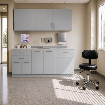 Viva Comfort 36 H x 72 W Base Medical Cabinet with Right Sink and Wall Cabinet, 6 Doors, 3 Drawers (90272RS-GRY-WAL)
