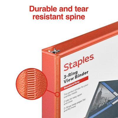 Staples 1" 3-Ring View Binder, D-Ring, Orange (26436-CC)
