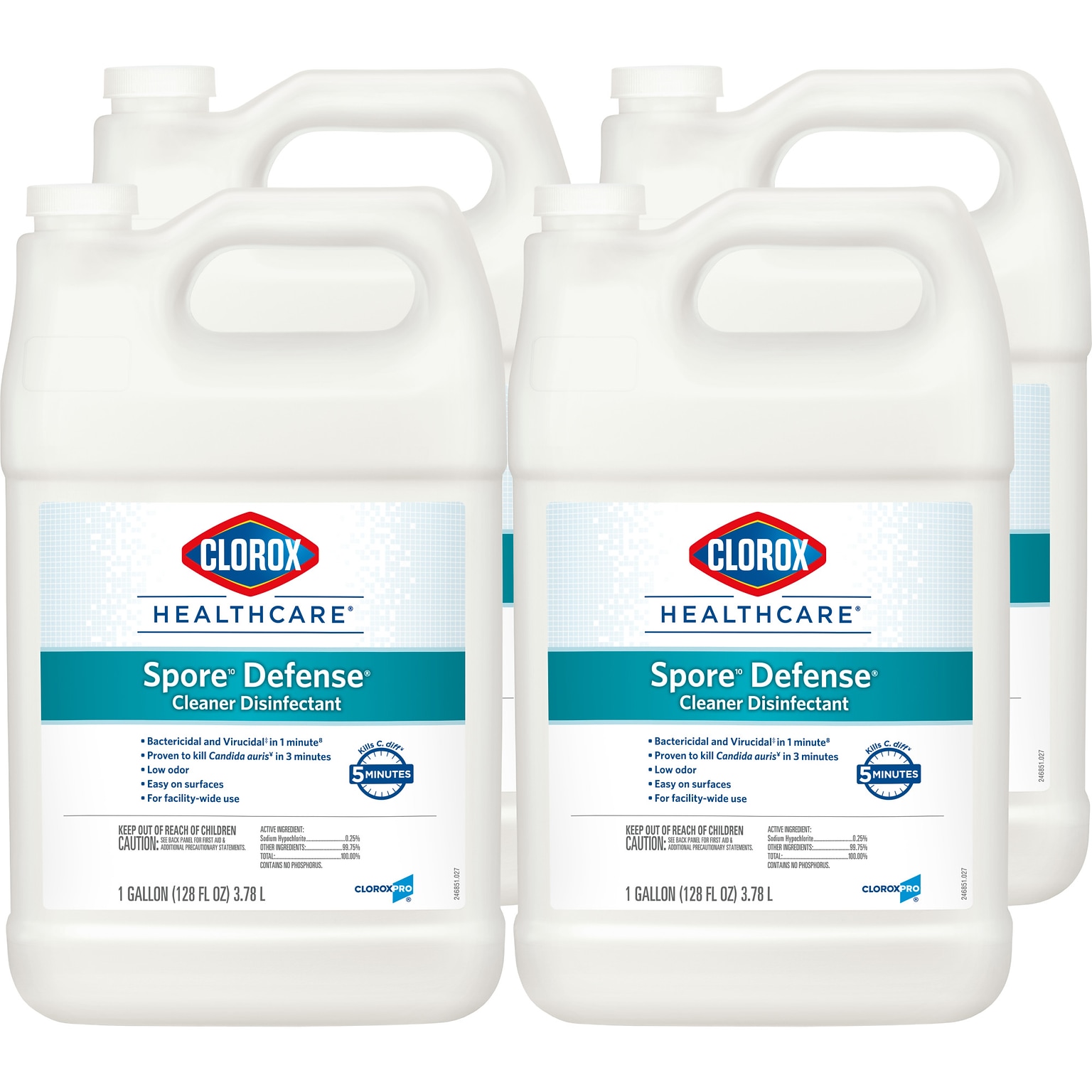 Clorox Healthcare Spore Defense Cleaner Disinfectant, Closed System Refill Bottle, 128 Fl Oz, 4/Pack  (32122)