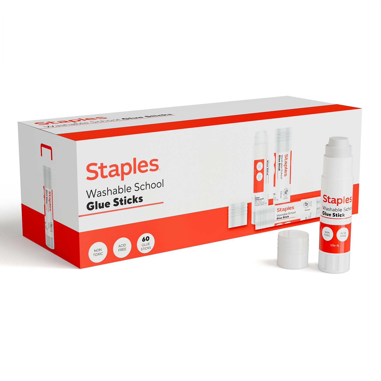 Staples Washable Glue Sticks, 0.28 oz., Clear, 60/Pack (ST63018-CC)