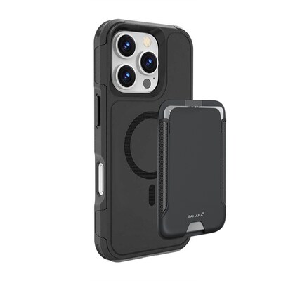 SaharaCase Raider MagSafe Phone Case with Magnetic Wallet for iPhone 16 Pro, Shock Absorbing, Scorpion Black (CP00667)