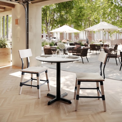 Flash Furniture Acadia 31.25 Round Wooden Dining Table with X-Base, White Faux Marble/Black Base (STRD31WMAT2222)