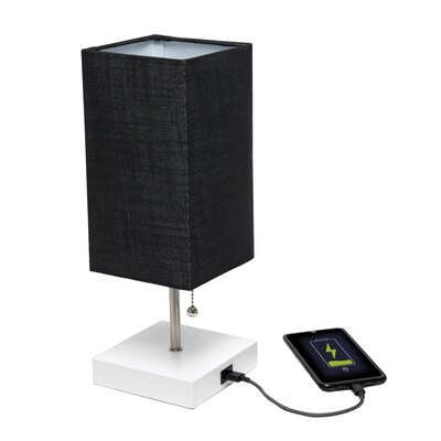 Simple Designs Petite White Stick Lamp with USB Charging Port and Fabric Shade, Black, 2/Pack (LC2004-BAW-2PK)