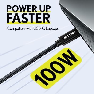 Overtime C82 100W Fast Charging 6 ft Braided USB-C to USB-C Cable, Black (OCC82BK)
