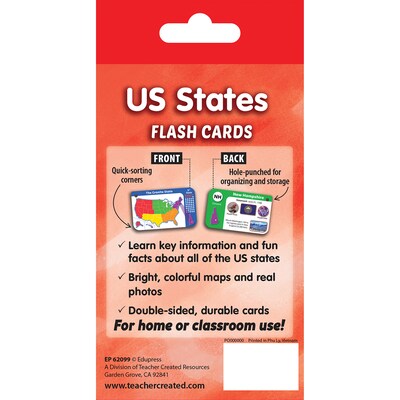 Edupress US States Flash Cards, 56/Pack, 6 Packs/Bundle (TCR62099-6)