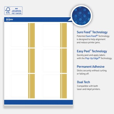 Avery Laser/Inkjet Square Multipurpose Labels, 3" x 3", White, 60/Pack (S00DKG)