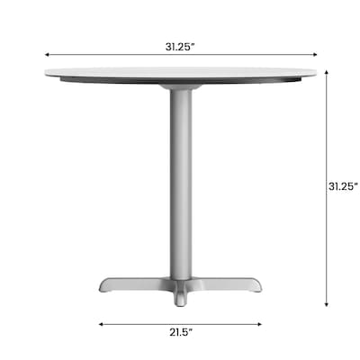 Flash Furniture Acadia 31.25" Round Wooden Dining Table with X-Base, White Faux Marble/Silver Base (STRD31WMAT2222S)