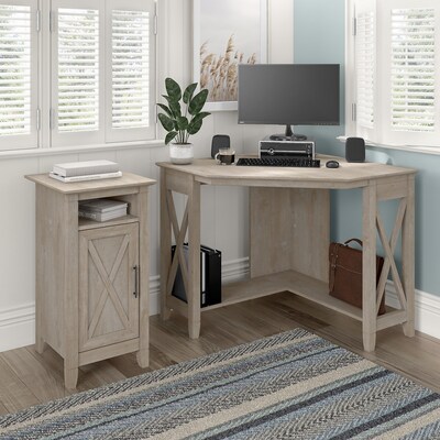 Bush Furniture Key West 30" Small Storage Cabinet with Door and 3 Shelves, Washed Gray (KWS116WG-03)