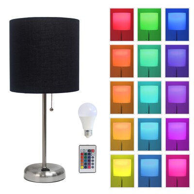 Simple Designs 19.5 LED Table Lamp, Brushed Steel/Black Shade (LT2024-BLK-CCLB)