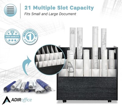 AdirOffice 21-Slot Mobile Roll File, 28.5"H x 30"W x 15.75"D, Black (625-BLK-KIT1)