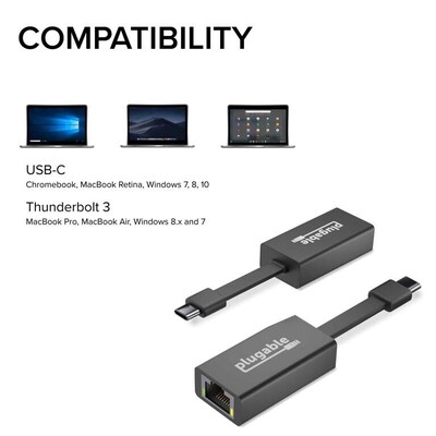 Plugable USB-C to Ethernet Adapter, Black (USBC-TE1000)