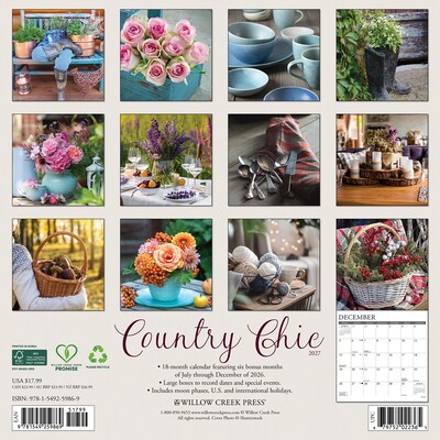 2027 Willow Creek Country Chic 12 x 12 Monthly Wall Calendar, Assorted Colors (59869)
