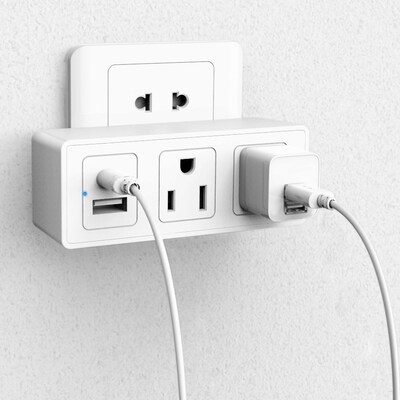 LAX 2-Outlet Surge Protector 300j with USB-C Port and USB-A Port, White