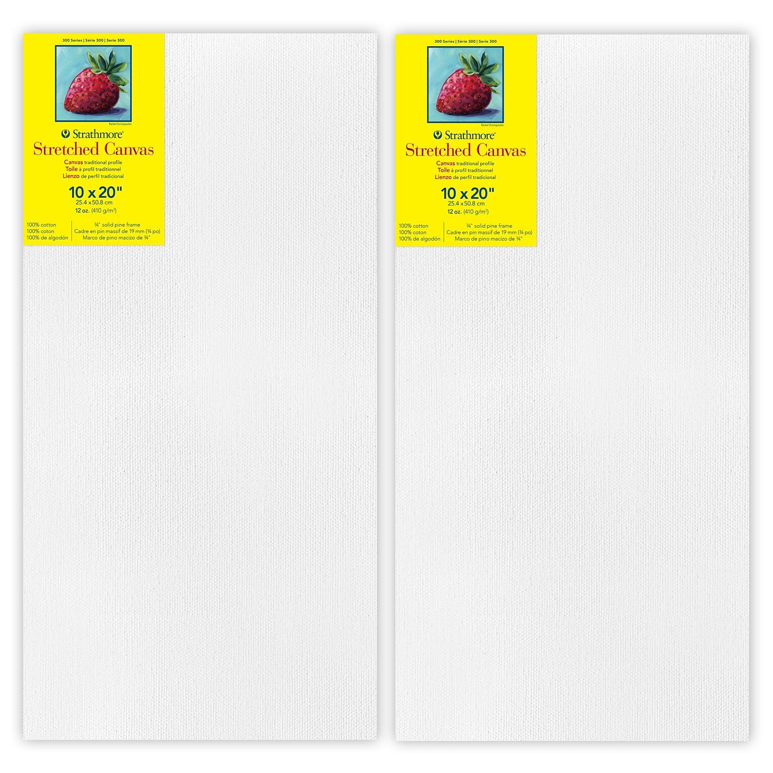 Strathmore 300 Series Primed Traditional Stretched Canvas, 10x20 inch, Pack of 2 (STT31300-2)