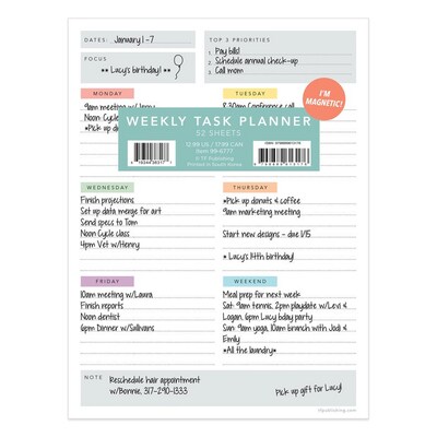 TF Publishing WeeklyTask Pad 6 x 8 Weekly Planner, Paperboard Cover, Multicolored (99-6777)