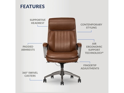La-Z-Boy Nova Ergonomic Polyurethane Swivel Executive Chair, Cognac (52372-CBRN)