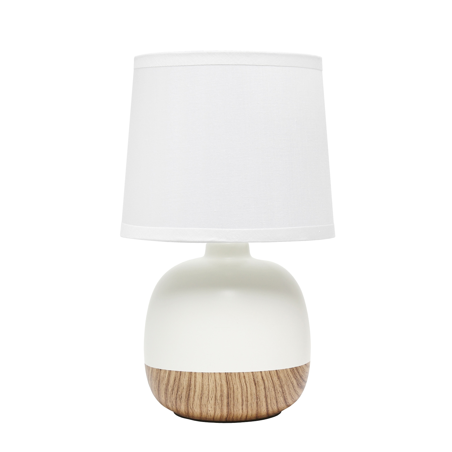 Simple Designs Petite Mid Century Table Lamp, Light Wood and White (LT2078-LWW)