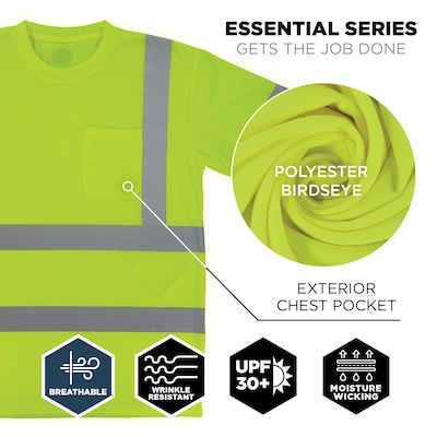 GloWear 8367 High Visibility Short Sleeve T-Shirt, ANSI Type R Class 3, Lime, 2XL (22036)