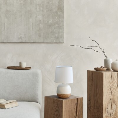 Simple Designs Petite Mid Century Table Lamp, Light Wood and White (LT2078-LWW)