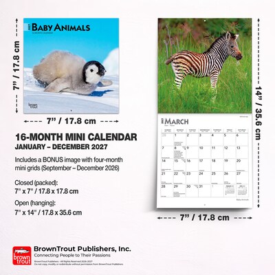 2027 BrownTrout Baby Animals 7" x 7" Monthly Wall Calendar, Assorted Colors (9798330709755)