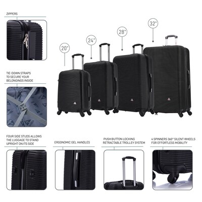 InUSA Royal 4-Piece Hardside Spinner Luggage Set, TSA Checkpoint Friendly, Black (IUROYSMLXL-BLK)