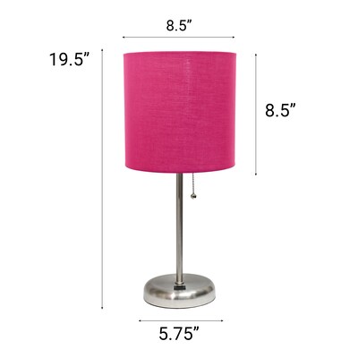 Creekwood Home Oslo Duo 19.5" LED Table Lamp with USB Port, Brushed Steel/Pink Shade, 2/Set (CWT-2012-PN-2PK)
