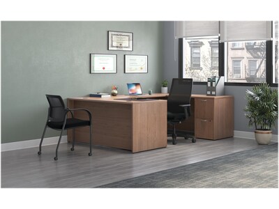 HON Mod 66W x 96D U-Shaped Computer Desk with 2 Support Pedestals, Sepia Walnut (HLPL6696UDESKSE1)