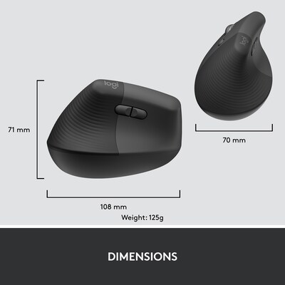 Logitech Lift Left for Business Wireless Left-Handed Vertical Ergonomic Mouse, Graphite (910-006492)