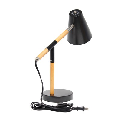Simple Designs Black Matte and Wooden Pivot Desk Lamp (LD1059-BLK)