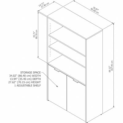 Bush Business Furniture Jamestown 66"H 5-Shelf Bookcase with Adjustable Shelves, Storm Gray/White Laminated Wood (JTB136SGWH)