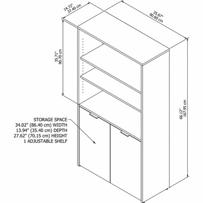 Bush Business Furniture Jamestown 66"H 5-Shelf Bookcase with Adjustable Shelves, Storm Gray/White Laminated Wood (JTB136SGWH)