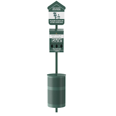 Furloo Steel Outdoor Pet Waste Station Kit with Roll Bag Dispenser, 11.5 Gallon, Green (FLO1R-S-G)