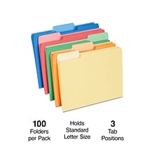 Staples® File Folders, 1/3 Cut Tab, Letter Size, Assorted Colors, 100/Box (TR378995)