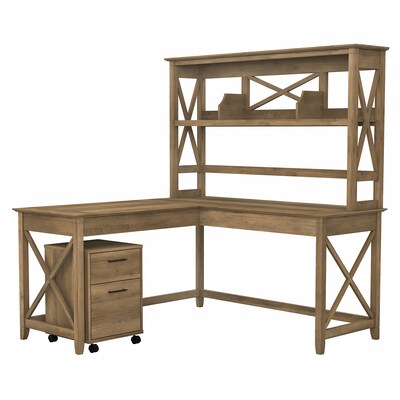 Bush Furniture Key West 60 L- Shaped Desk and Mobile 2-Drawer File Cabinet Bundle, Reclaimed Pine (KWS049RCP)